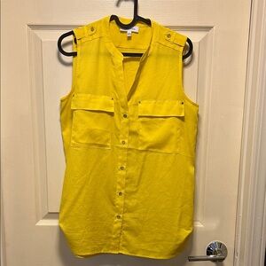 Yellow Sleeveless Calvin Klein Button-Up Top